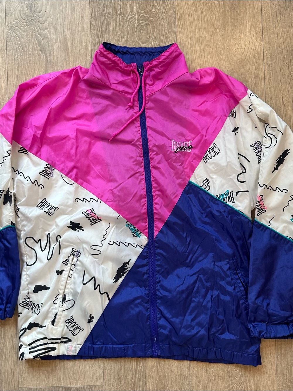Vintage Brooks “Elite Line” Windbreaker Jacket - Pink, Navy & White Size Medium